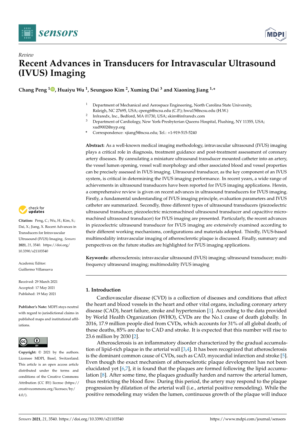 Recent Advances in Transducers for Intravascular Ultrasound (IVUS) Imaging