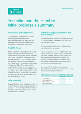 Yorkshire and the Humber | Initial Proposals Summary