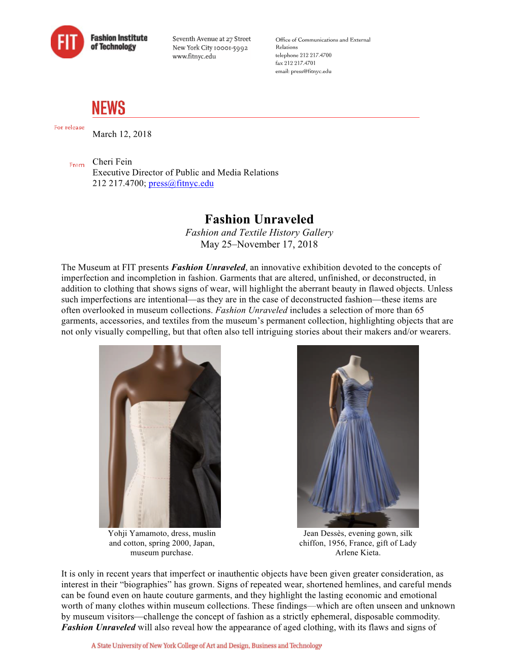 Fashion Unraveled Press Release