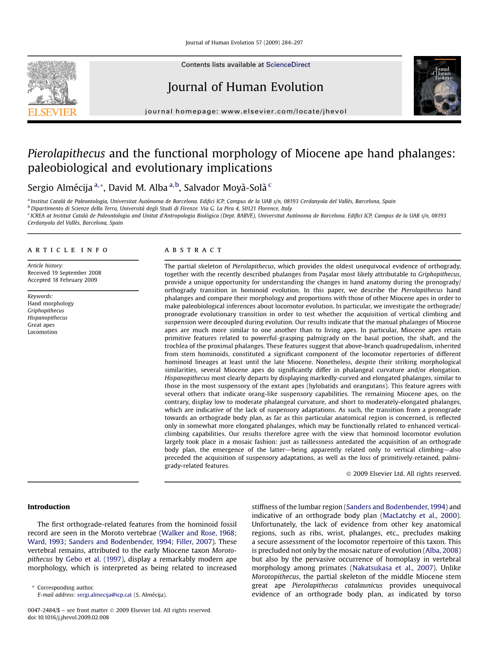 Pierolapithecus and the Functional Morphology of Miocene Ape Hand Phalanges: Paleobiological and Evolutionary Implications