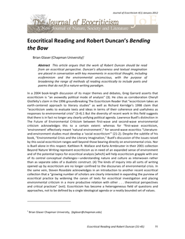 Ecocritical Reading and Robert Duncan's Bending The