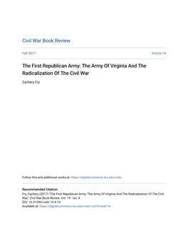 The First Republican Army: the Army of Virginia and the Radicalization of the Civil War