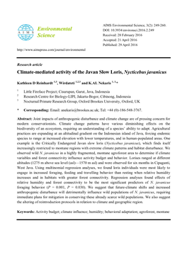 Climate-Mediated Activity of the Javan Slow Loris, Nycticebus Javanicus