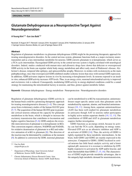 Glutamate Dehydrogenase As a Neuroprotective Target Against Neurodegeneration