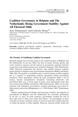 Coalition Governance in Belgium and the Netherlands