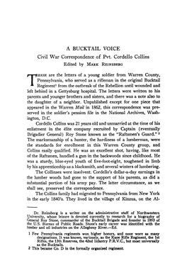 A BUCKTAIL VOICE Civil War Correspondence of Pvt. Cordello Collins Edited by Mark Reinsberg