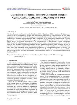 Calculation of Thermal Pressure Coefficient of Dense C15H32, C17H36, C18H38 and C19H40 Using Pvt Data
