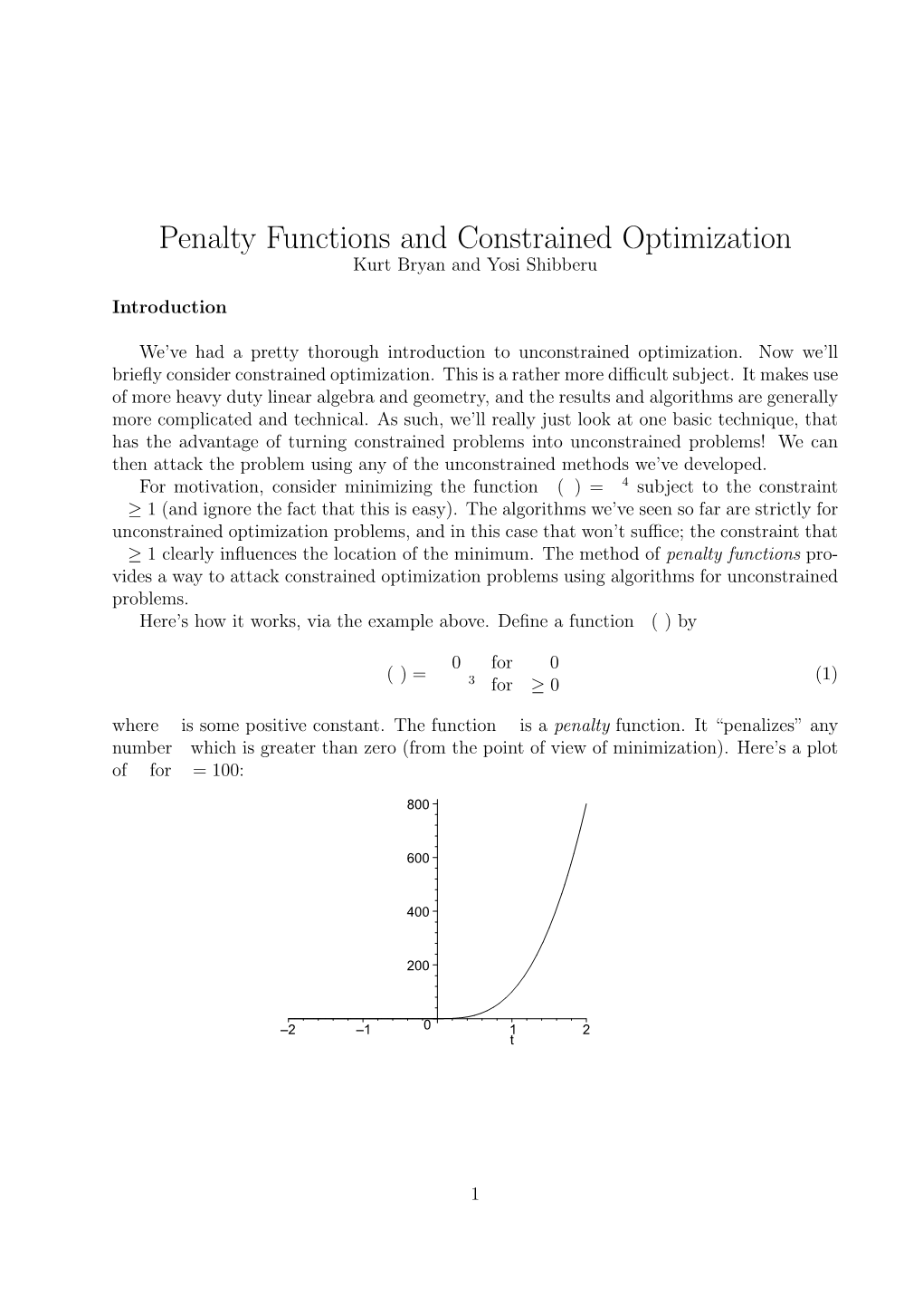 Penalty Functions and Constrained Optimization Kurt Bryan and Yosi Shibberu