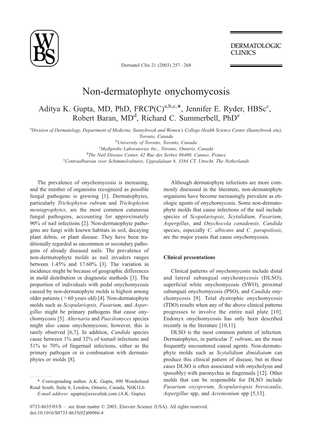 Non-Dermatophyte Onychomycosis