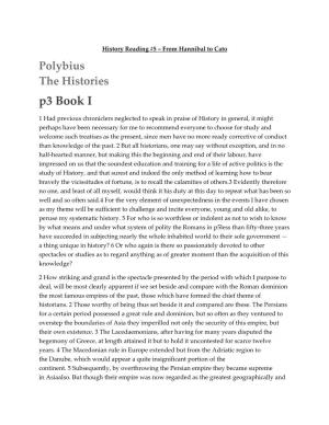 From Hannibal to Cato Polybius the Histories P3 Book I