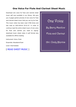 One Voice for Flute and Clarinet Sheet Music