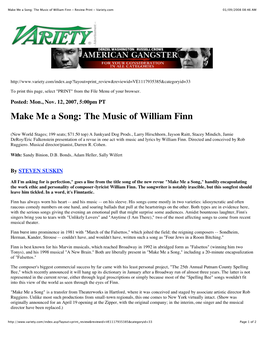 Make Me a Song: the Music of William Finn - Review Print - Variety.Com 01/09/2008 08:46 AM