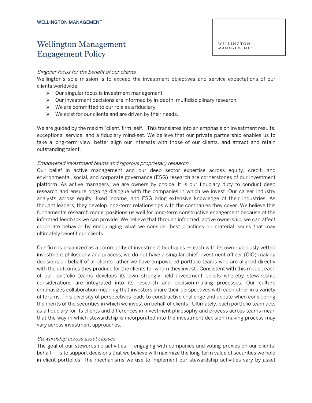 Wellington Management Engagement Policy