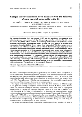 Changes in Neurotransmitter Levels Associated with the Deficiency of Some Essential Amino Acids in the Diet by JOSE L