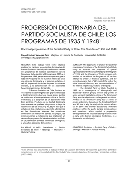 Progresión Doctrinaria Del Partido Socialista De Chile: Los Programas De 1935 Y 19481