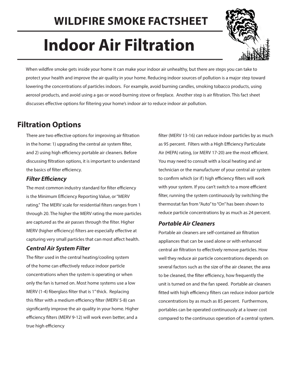 Wildfire Smoke Factsheet: Indoor Air Filtration