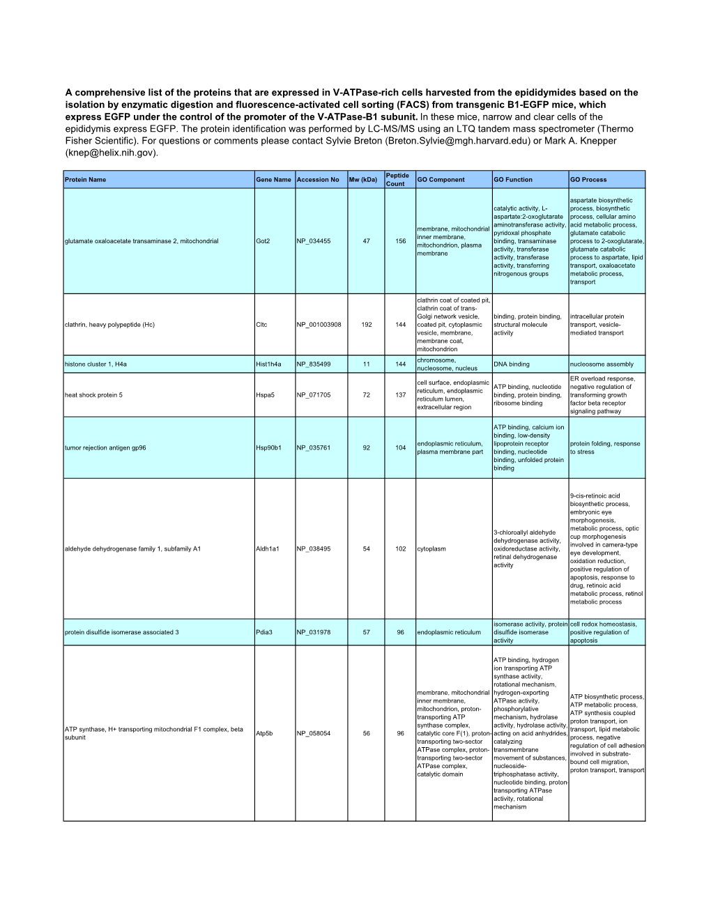 Epididymal V-Atpase-Rich Cell Proteome Database