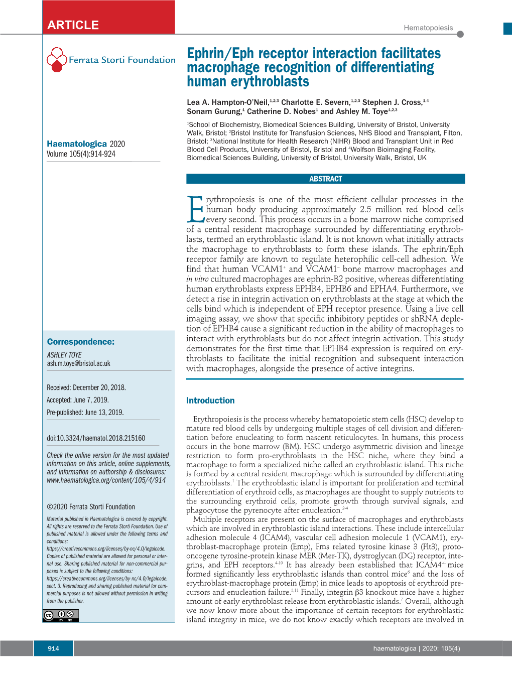 Ephrin/Eph Receptor Interaction Facilitates Macrophage Recognition