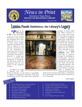 News in Print Universityun Versi Y Ofo Santos Nto Tomasto S MIGUEL DE BENAVIDES LIBRARY Issue No