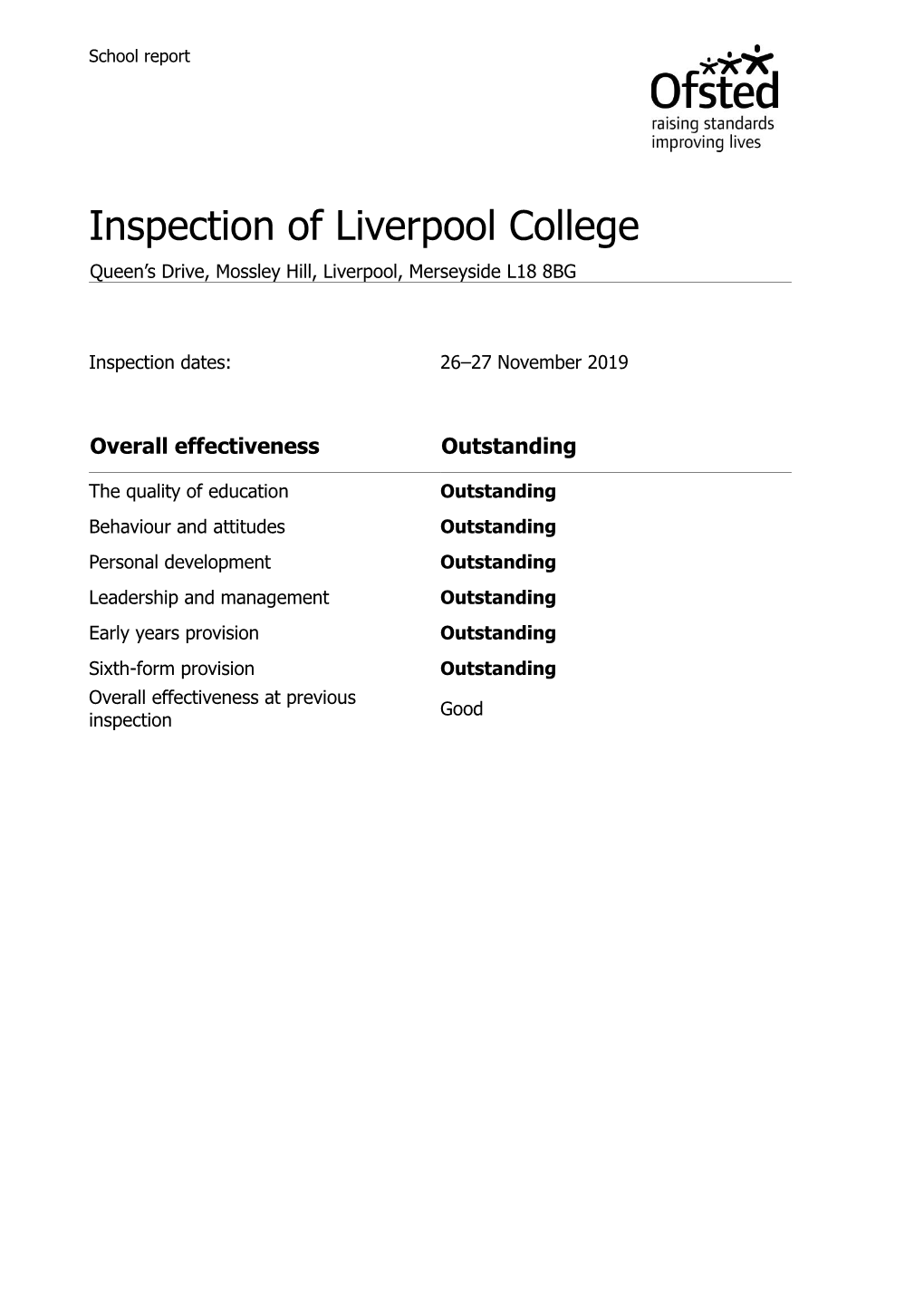 Inspection of Liverpool College Queen’S Drive, Mossley Hill, Liverpool, Merseyside L18 8BG