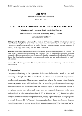 Structural Typology of Redundancy in English