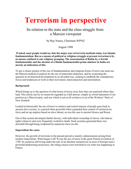 Terrorism in Perspective. Its Relation to the State and the Class Struggle From