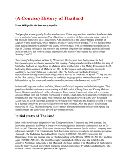 (A Concise) History of Thailand
