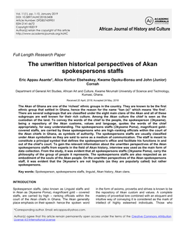 The Unwritten Historical Perspectives of Akan Spokespersons Staffs