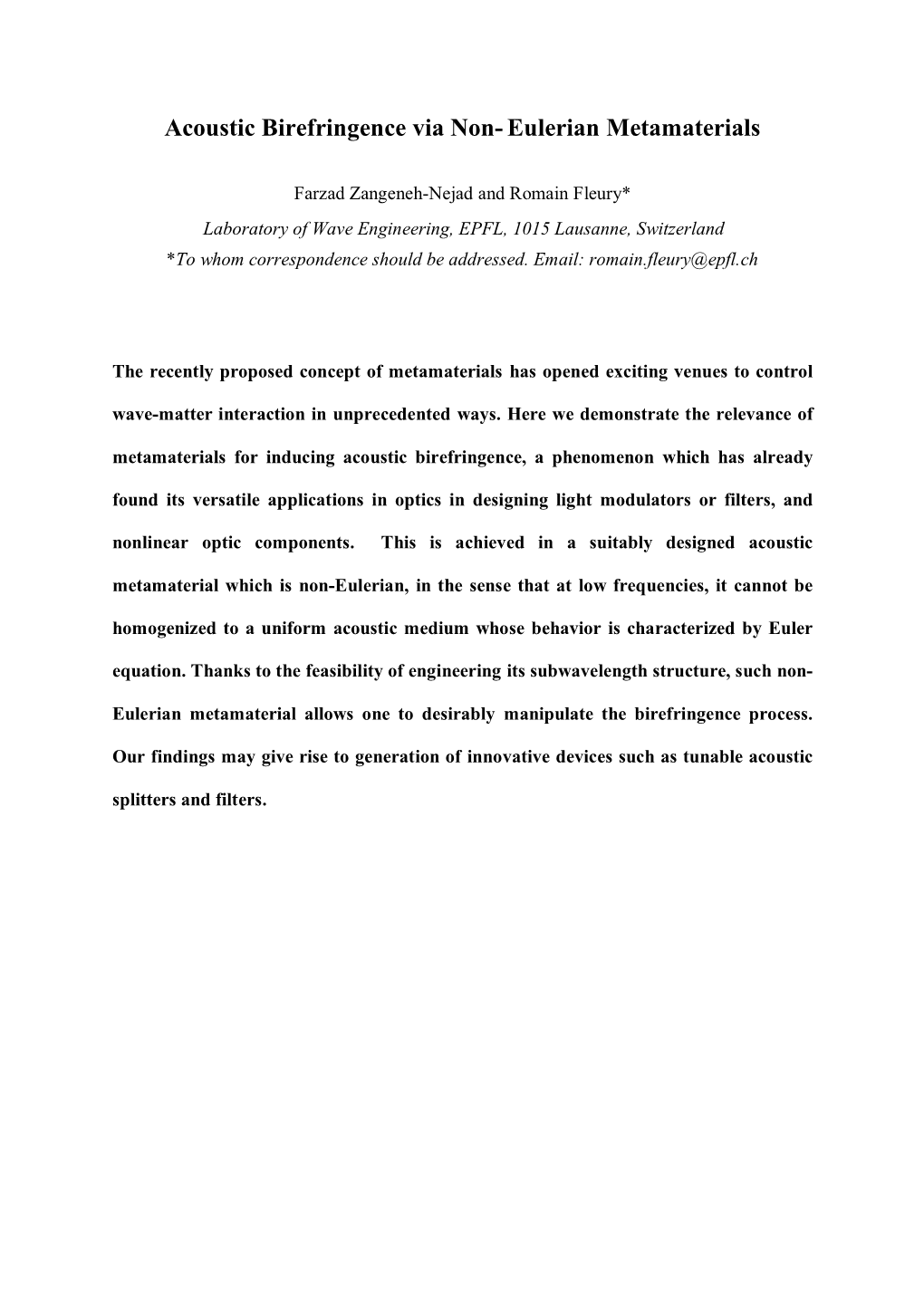 Acoustic Birefringence Via Non-Eulerian Metamaterials