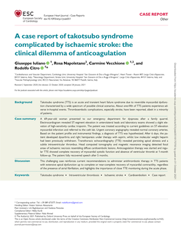 A Case Report of Takotsubo Syndrome Complicated by Ischaemic Stroke: the Clinical Dilemma of Anticoagulation