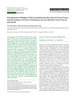 Development of Multiplex PCR for Simultaneous Detection of Citrus Viruses and the Incidence of Citrus Viral Diseases in Late-Maturity Citrus Trees in Jeju Island