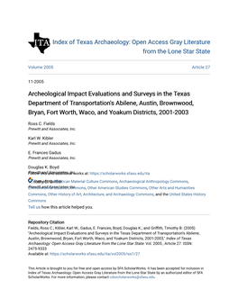 Archeological Impact Evaluations and Surveys in the Texas