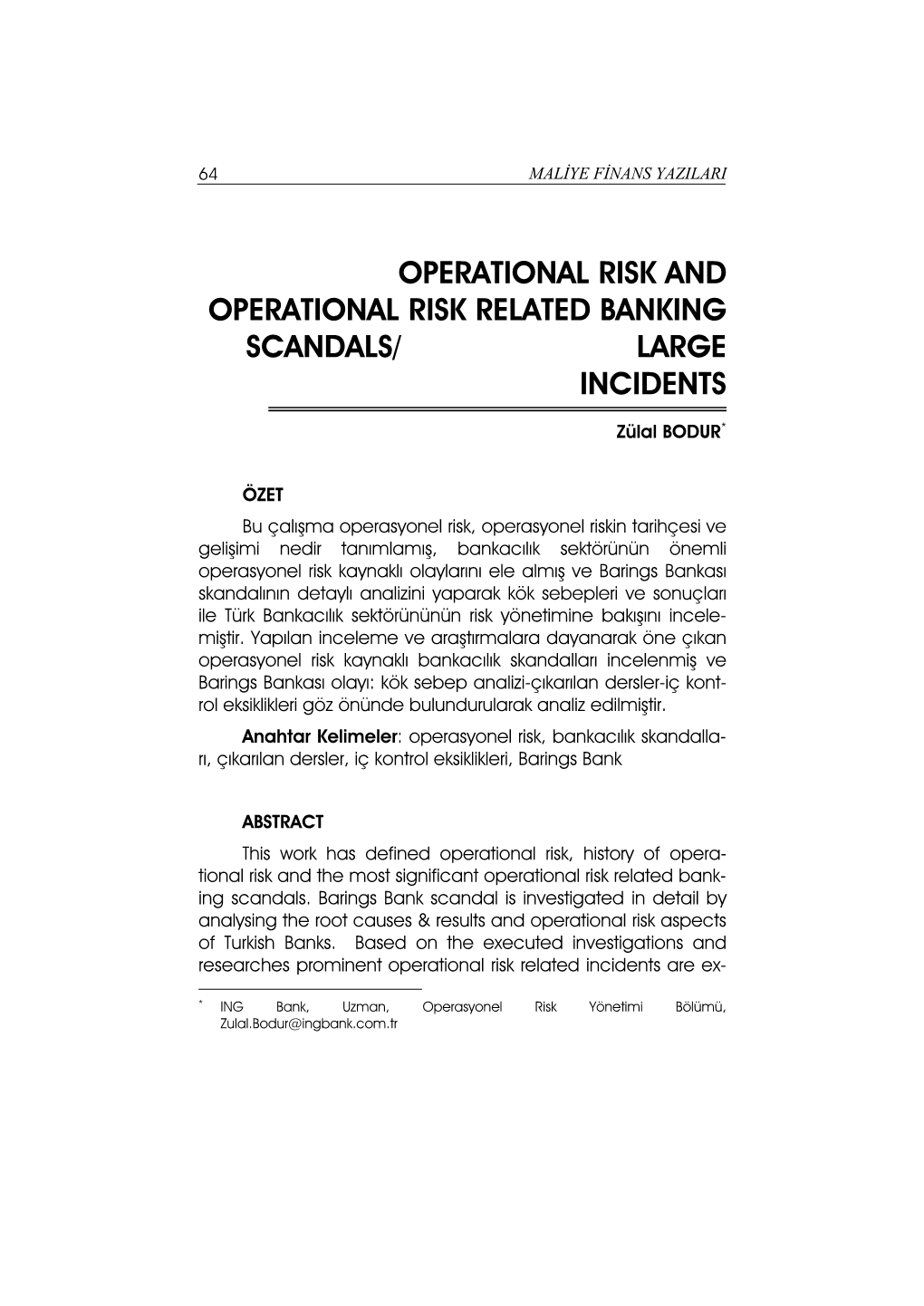 Operational Risk and Operational Risk Related Banking Scandals/ Large Incidents