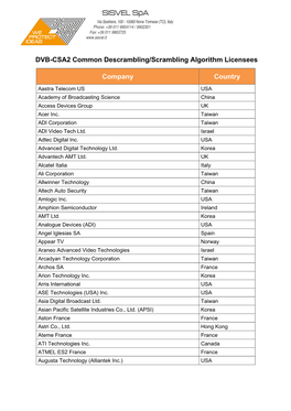 DVB-CSA2 Licensees