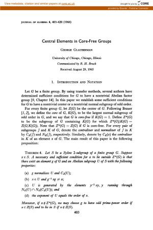 Central Elements in Core-Free Groups
