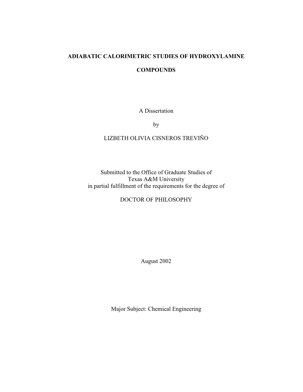 Adiabatic Calorimetric Studies of Hydroxylamine