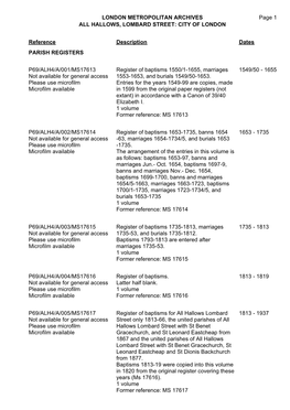 London Metropolitan Archives All Hallows
