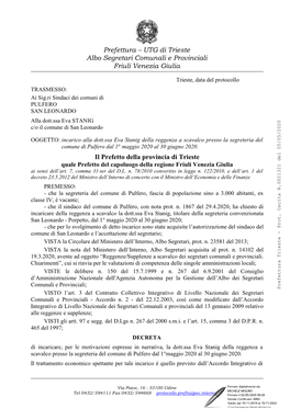 Prefettura – UTG Di Trieste Albo Segretari Comunali E Provinciali Friuli Venezia Giulia Il Prefetto Della Provincia Di Trieste