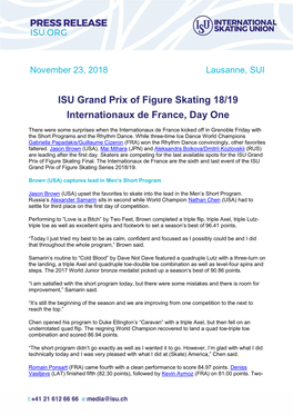 ISU Grand Prix of Figure Skating 18/19 Internationaux De France, Day One
