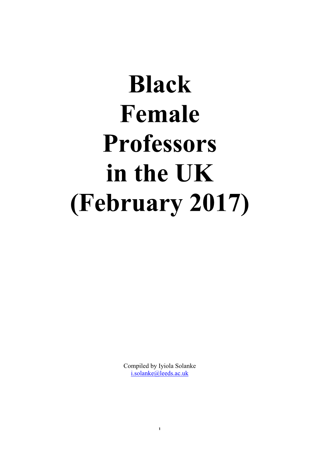 Black Female Professors in the UK (February 2017)