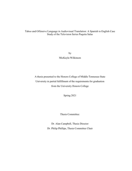 Taboo and Offensive Language in Audiovisual Translation: a Spanish to English Case Study of the Television Series Paquita Salas