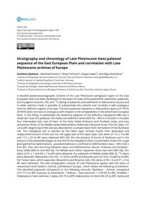 Stratigraphy and Chronology of Late Pleistocene Loess-Paleosol Sequence of the East European Plain and Correlation with Late Pleistocene Archives of Europe