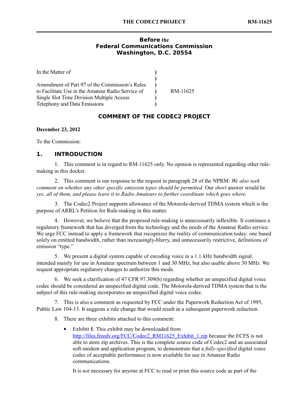 Codec2 Project Comment on RM-11625