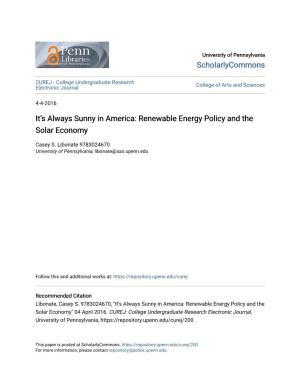 Renewable Energy Policy and the Solar Economy