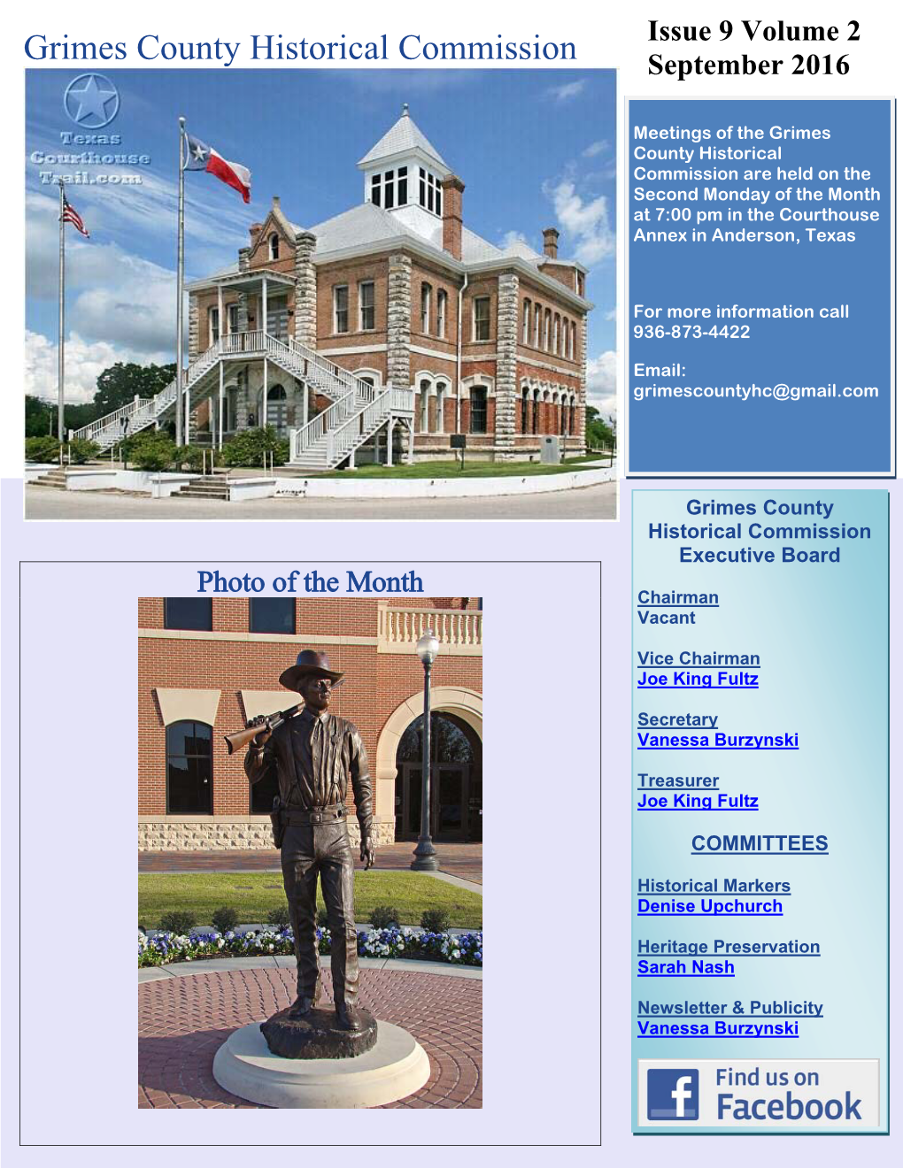 Grimes County Historical Commission Issue 9 Volume 2 September 2016