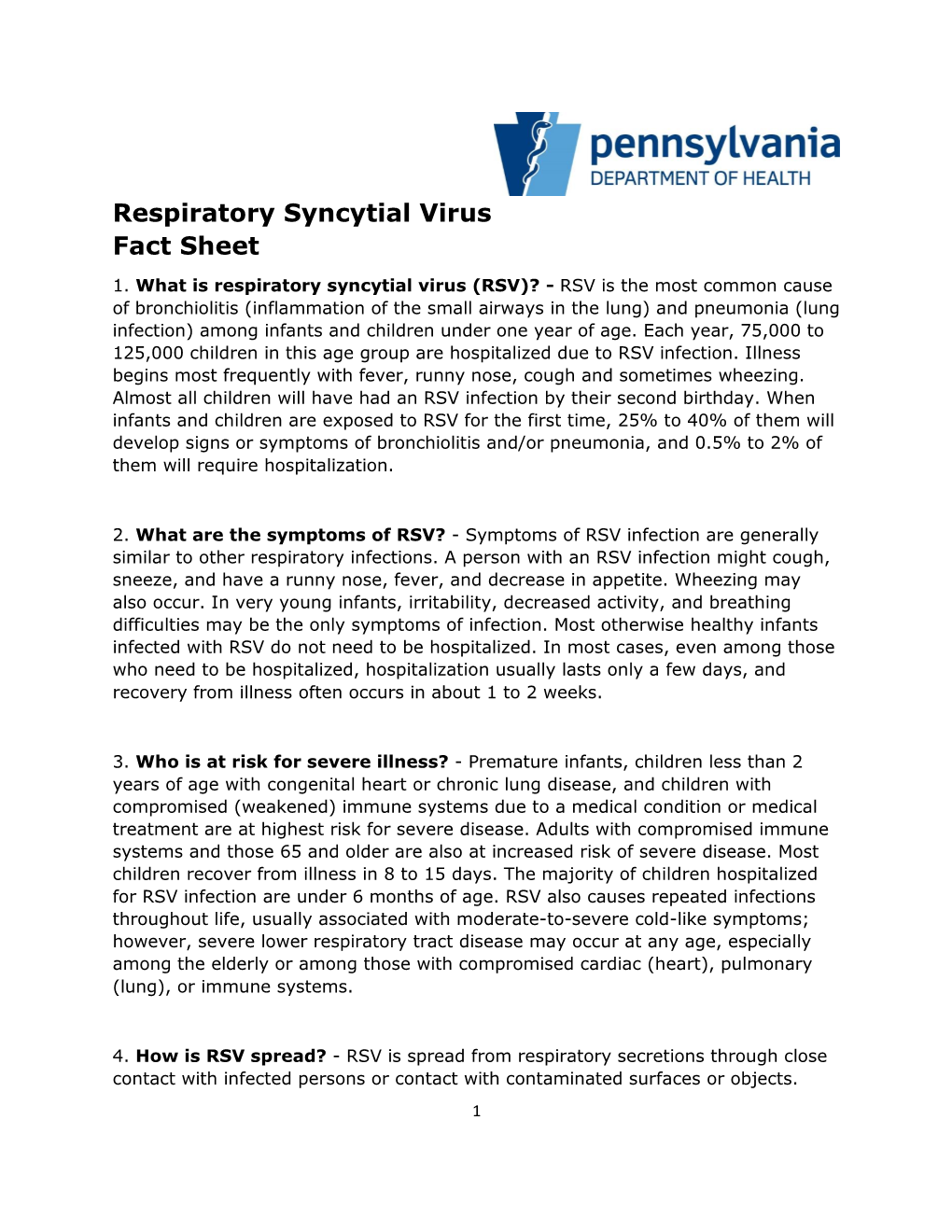 Respiratory Syncytial Virus Fact Sheet