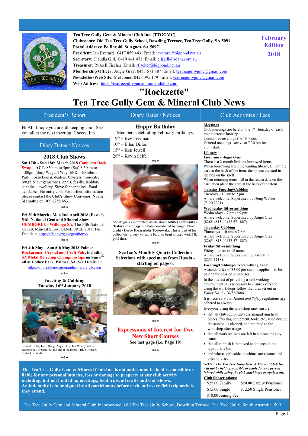 Tea Tree Gully Gem & Mineral Club News