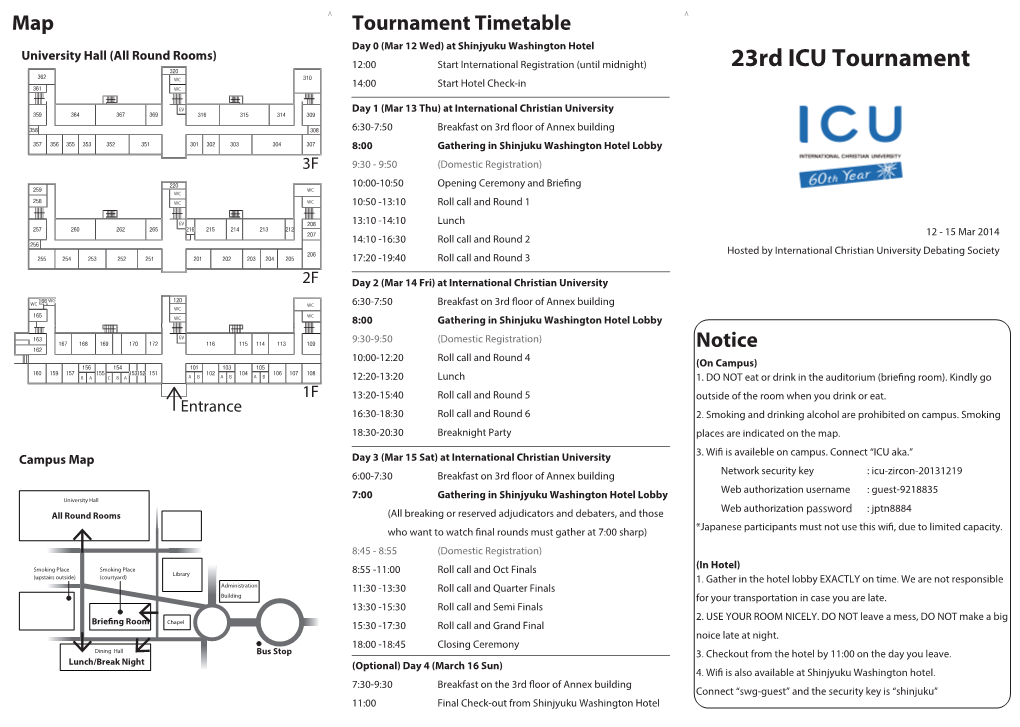 23Rd ICU Tournament WC 14:00 Start Hotel Check-In WC