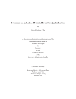 Development and Applications of N-Terminal Protein Bioconjugation Reactions