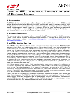 AN741: Using the Sim3l1xx Advanced Capture Counter in LC